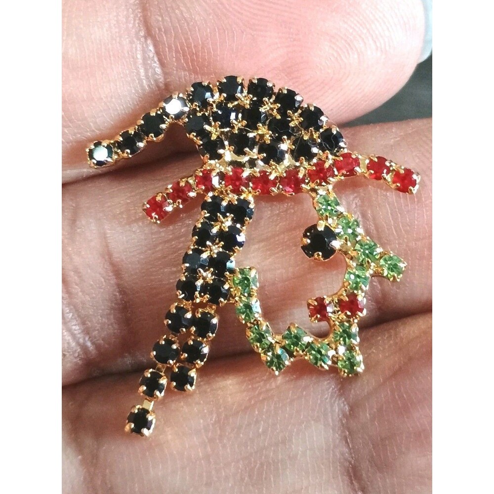 Balloun Reg'd Witch Prong Set Green Face Rhinestone Vintage Halloween Pin